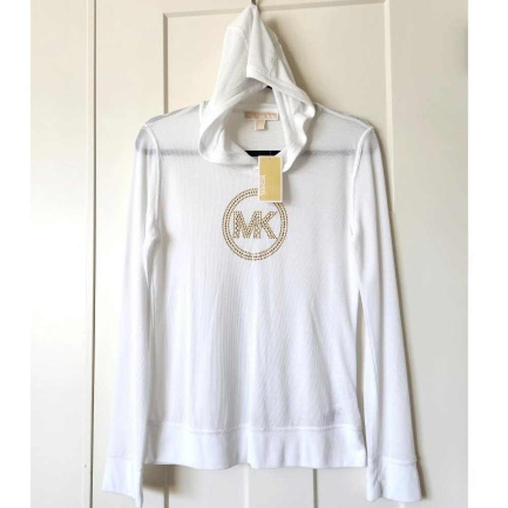 MICHAEL Michael Kors Women Top Bling Rhinestone Studs Hoodie Pull-on Shirt NWT